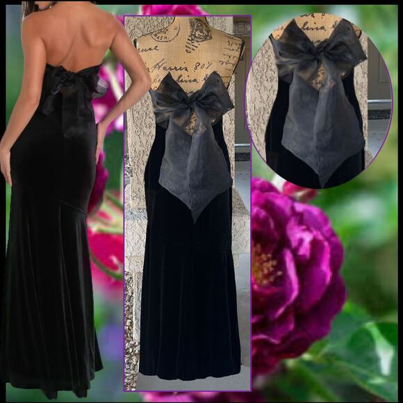 Lulus Mesmerizing Elegance Black Velvet Strapless Backless Maxi Dress Size L - Picture 3 of 7